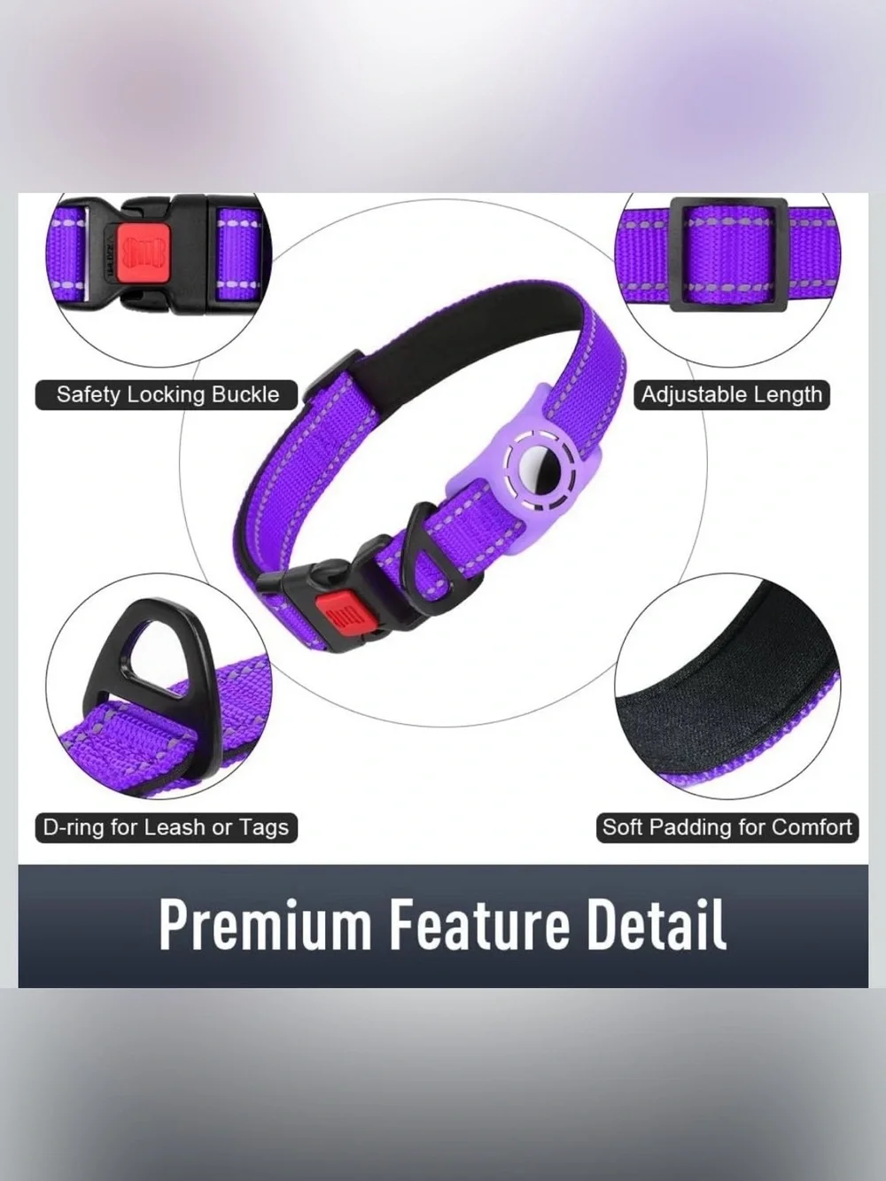 Airtag Dog Collar with AirTag Holder for Medium Dogs, Reflective, Soft Padded &